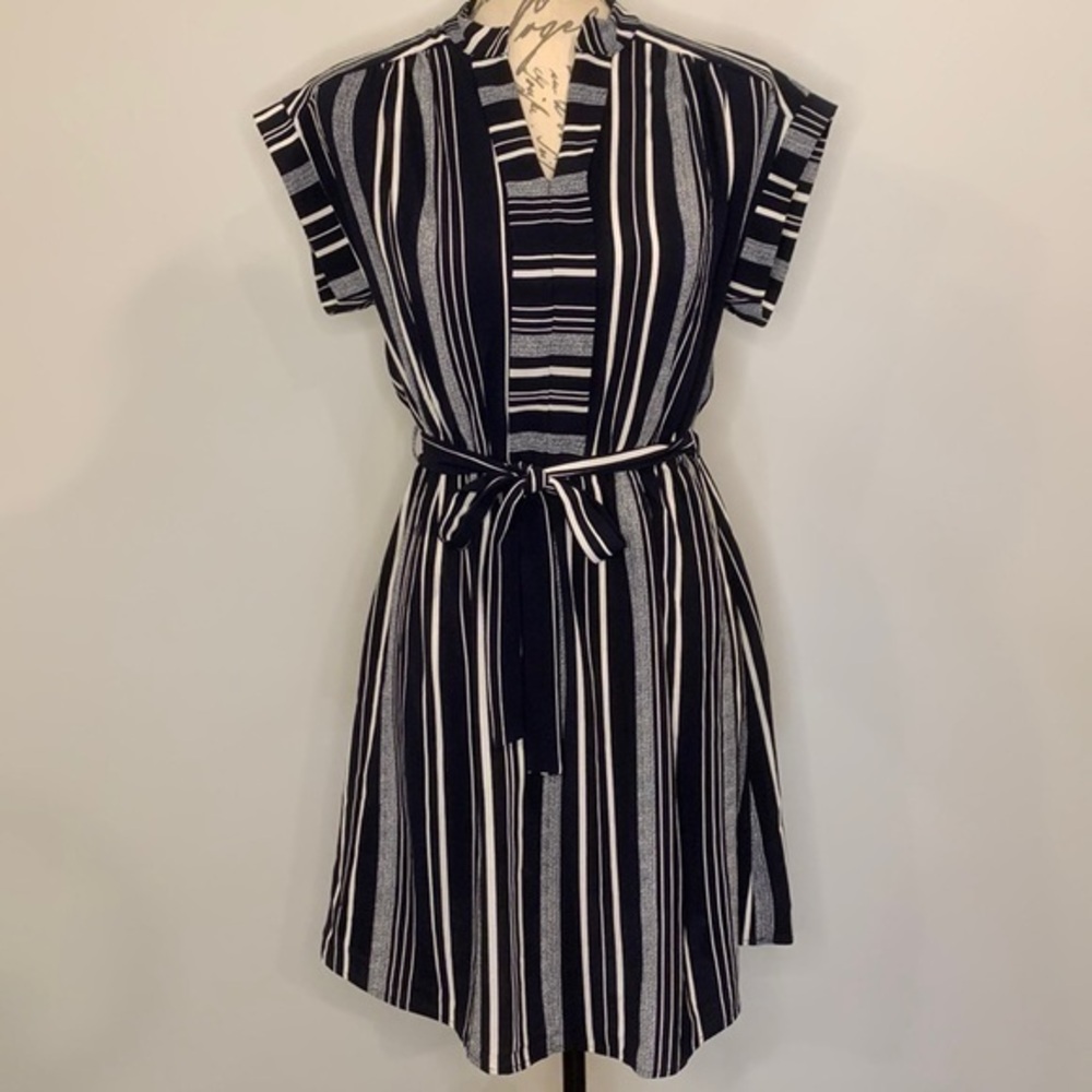 NWT Monteau stretch striped belted dress L